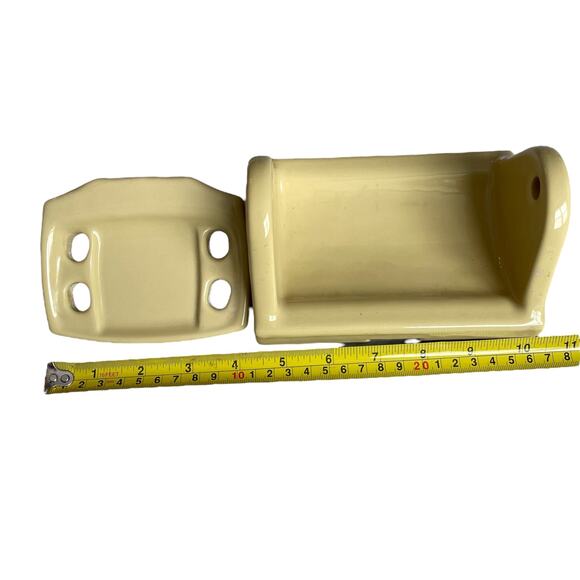 Vintage Porcelain Bathroom Fixtures Yellow Toothbrush Mount Toilet Paper MCM - Picture 1 of 16